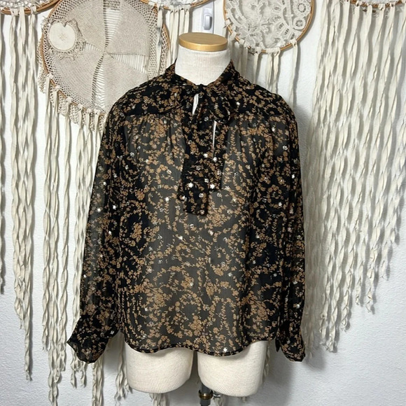 Sabina Musayev Black Brown and Gold Metallic Necktie Blouse Size Small - Picture 5 of 13